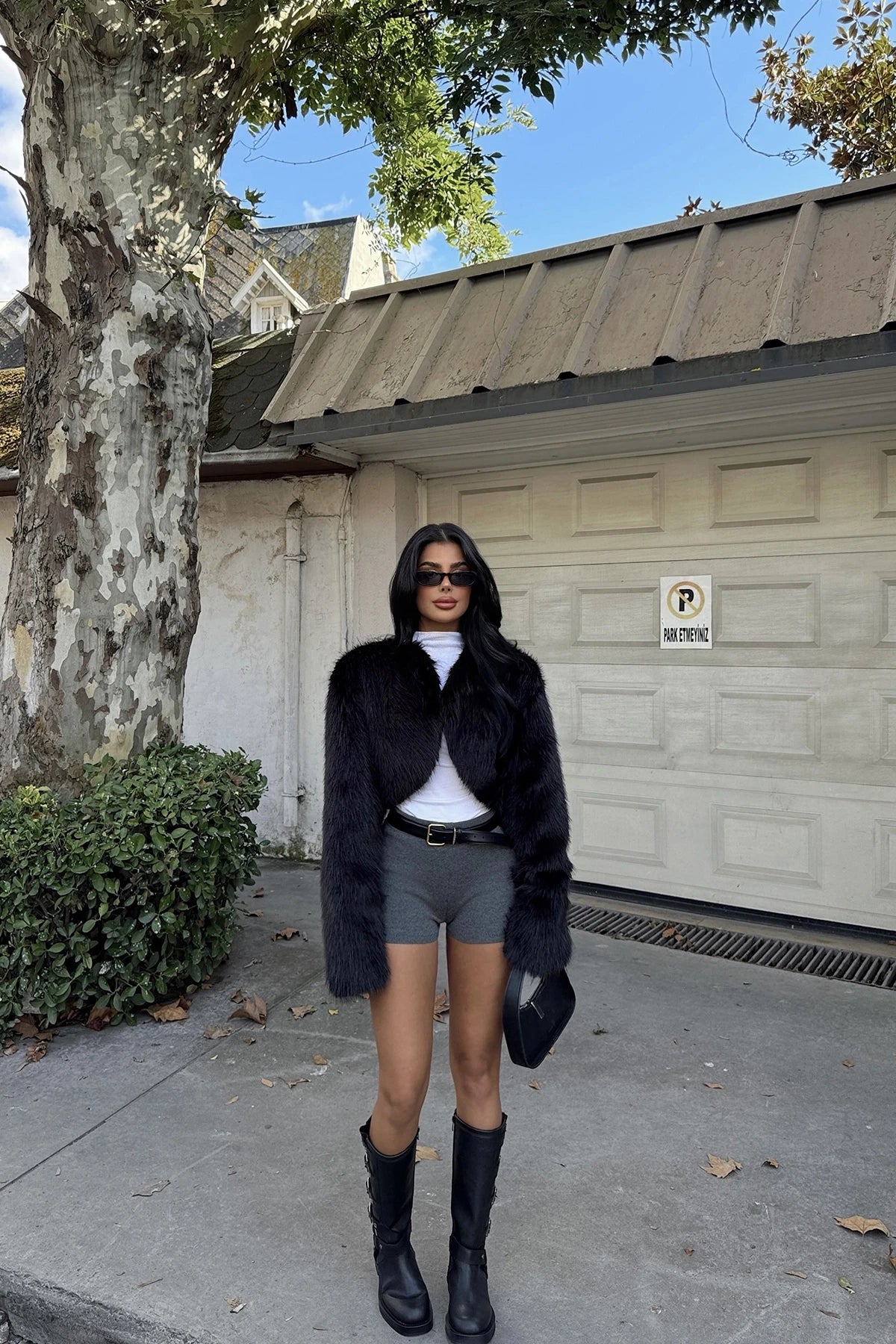 Cropped Black Women's Fur Jacket