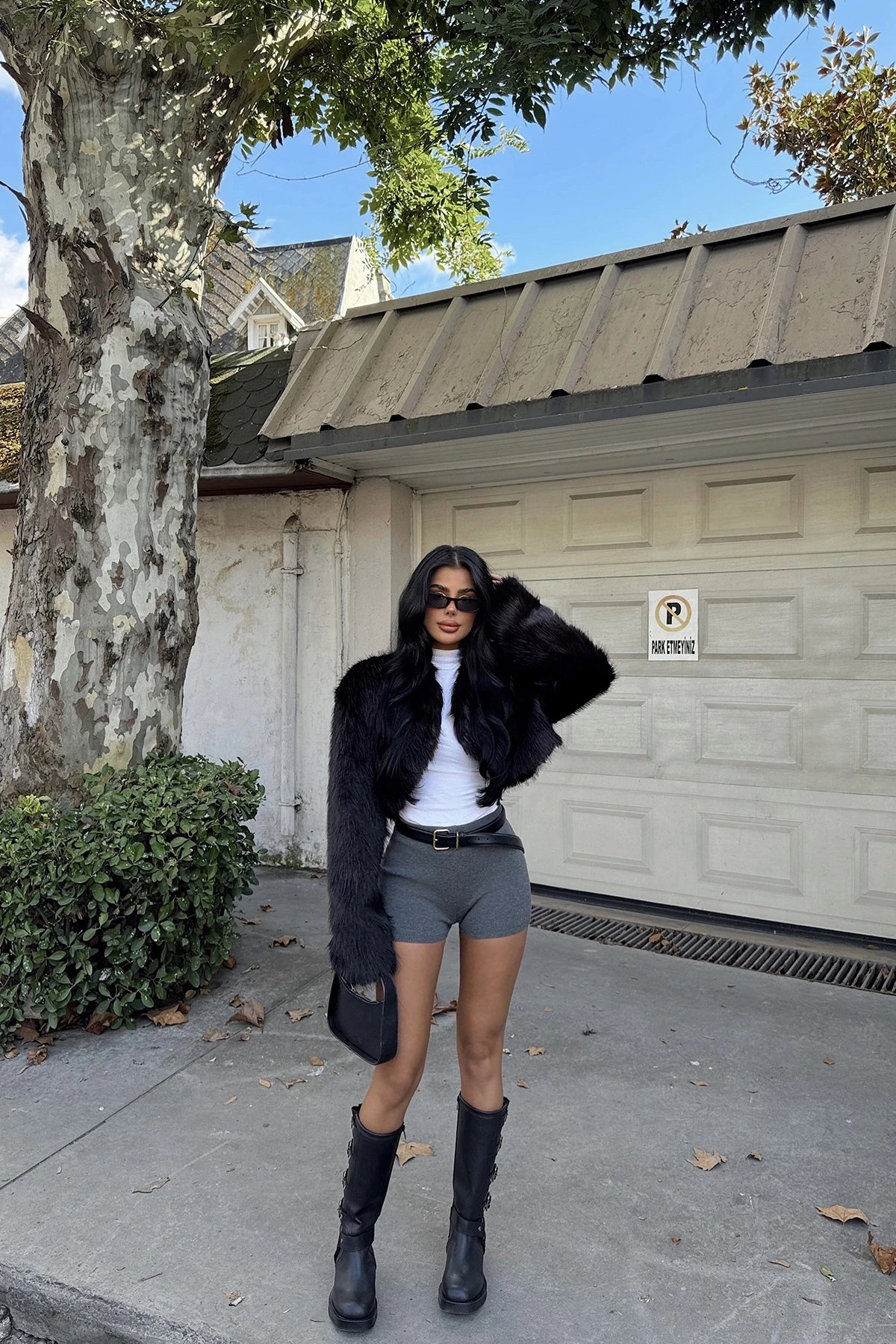 Cropped Black Women's Fur Jacket