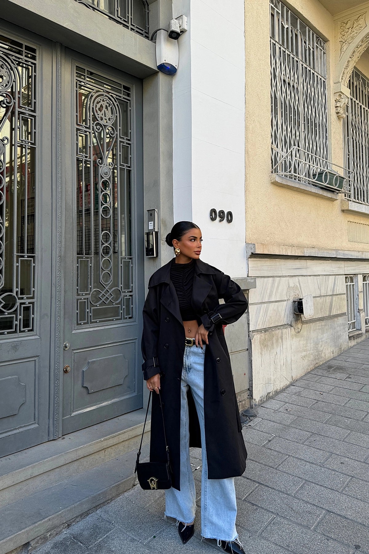 Double-Breasted Trench Coat in Black for Women