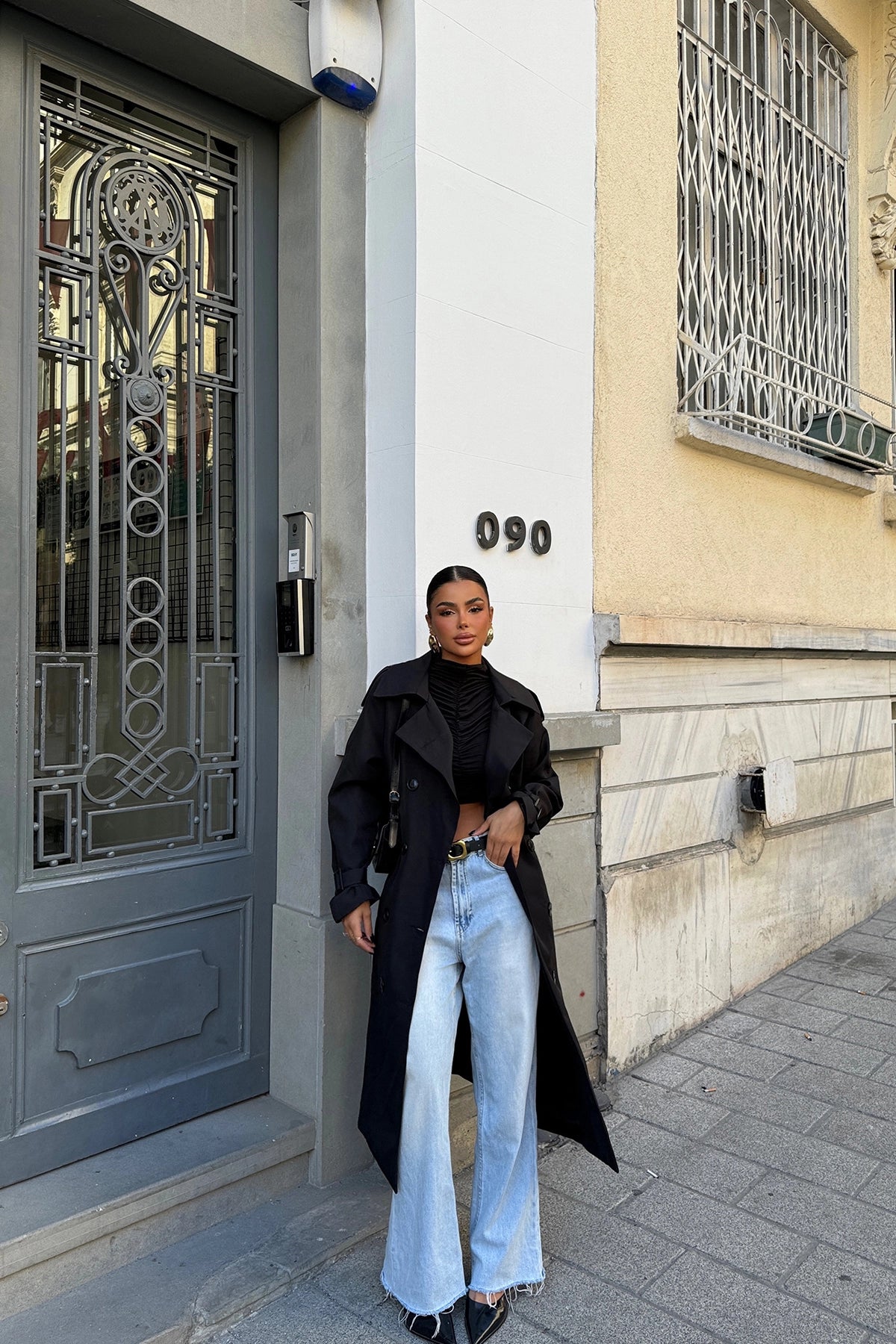 Double-Breasted Trench Coat in Black for Women