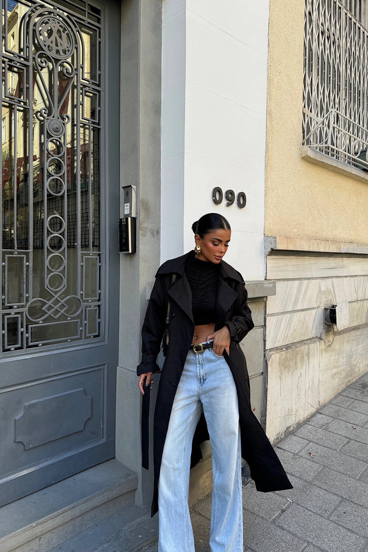 Double-Breasted Trench Coat in Black for Women