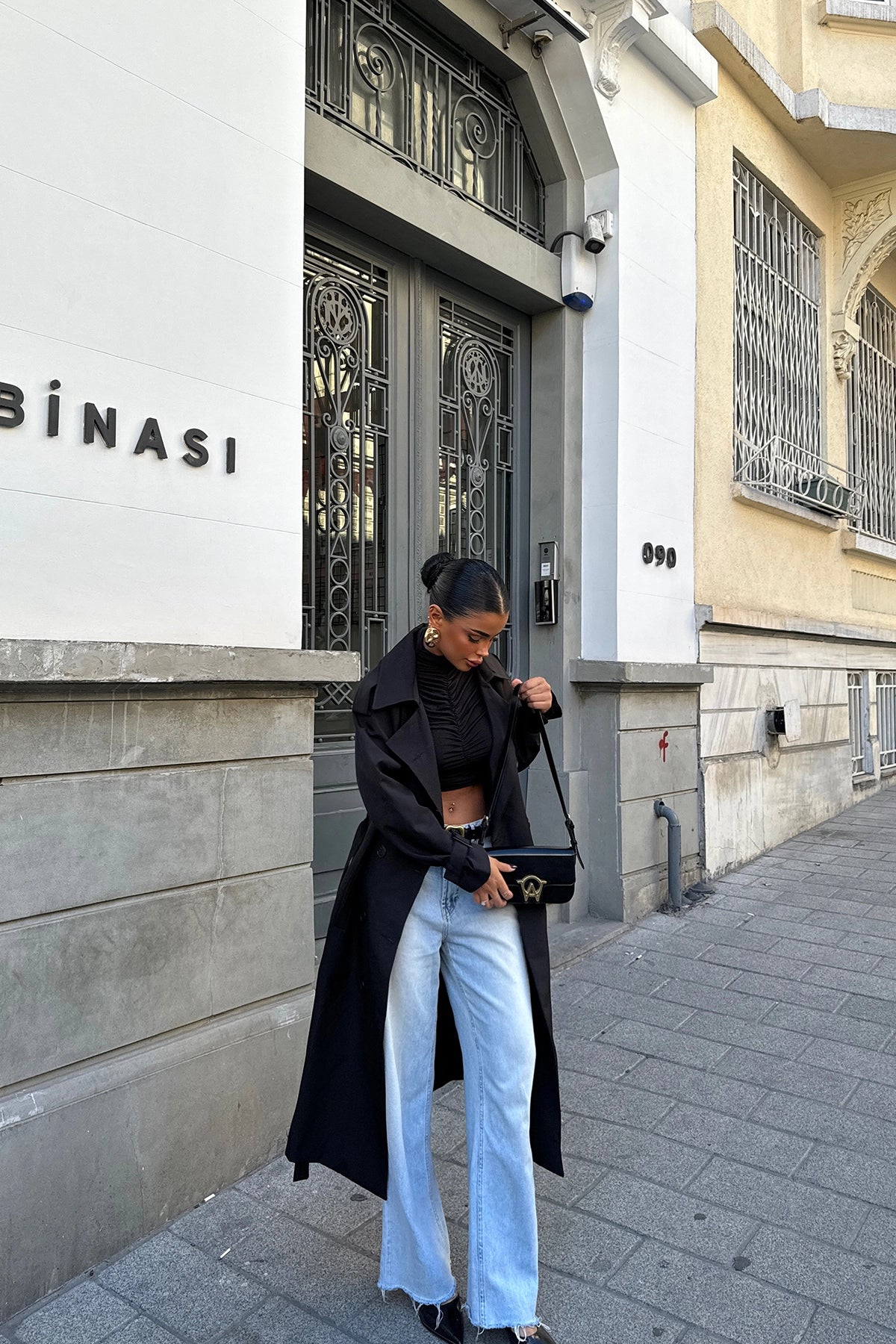 Double-Breasted Trench Coat in Black for Women