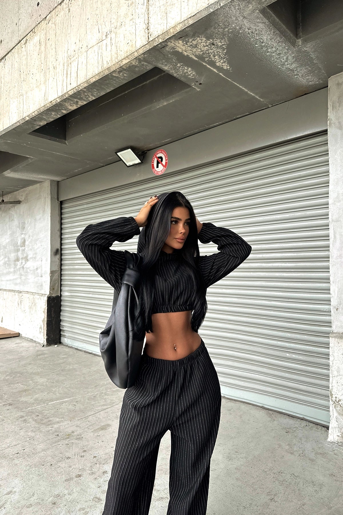 Hooded Black Trousers Set for Women