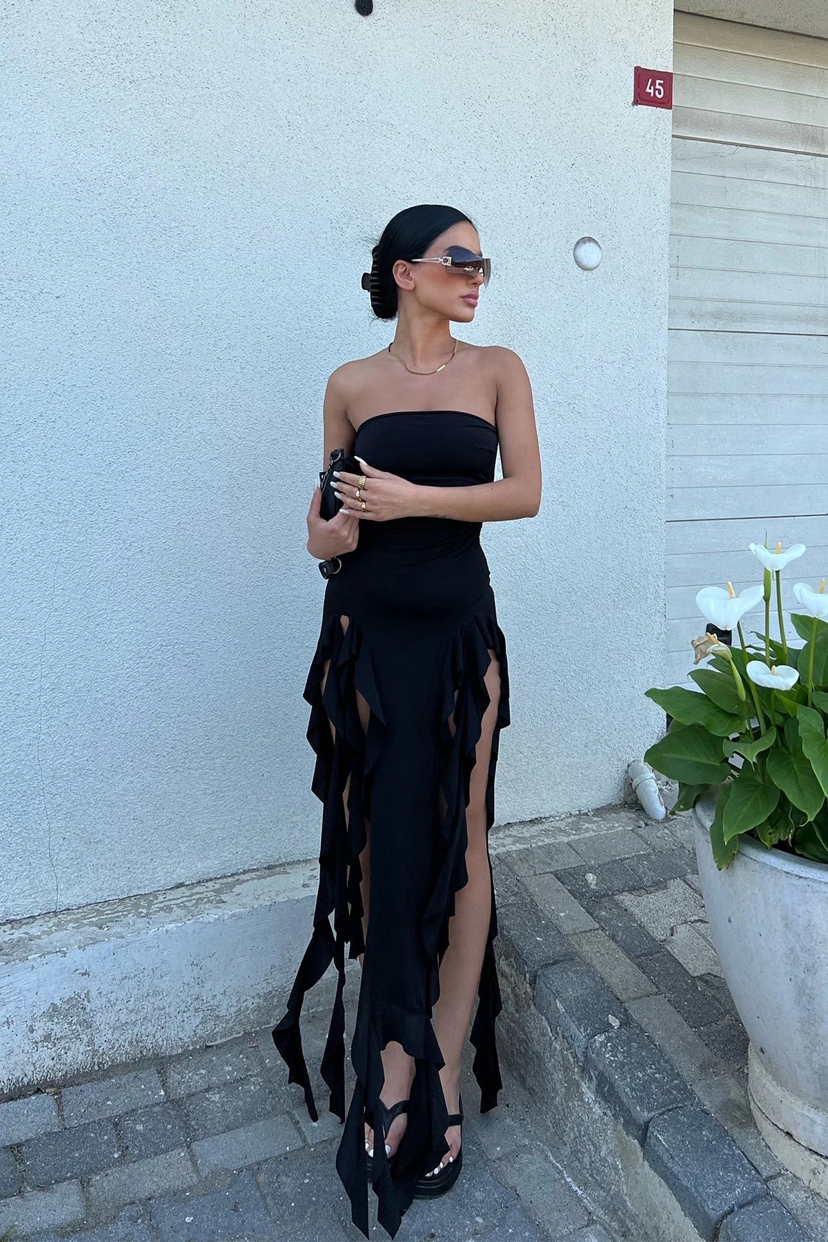 Sleeveless Black Design Maxi Dress