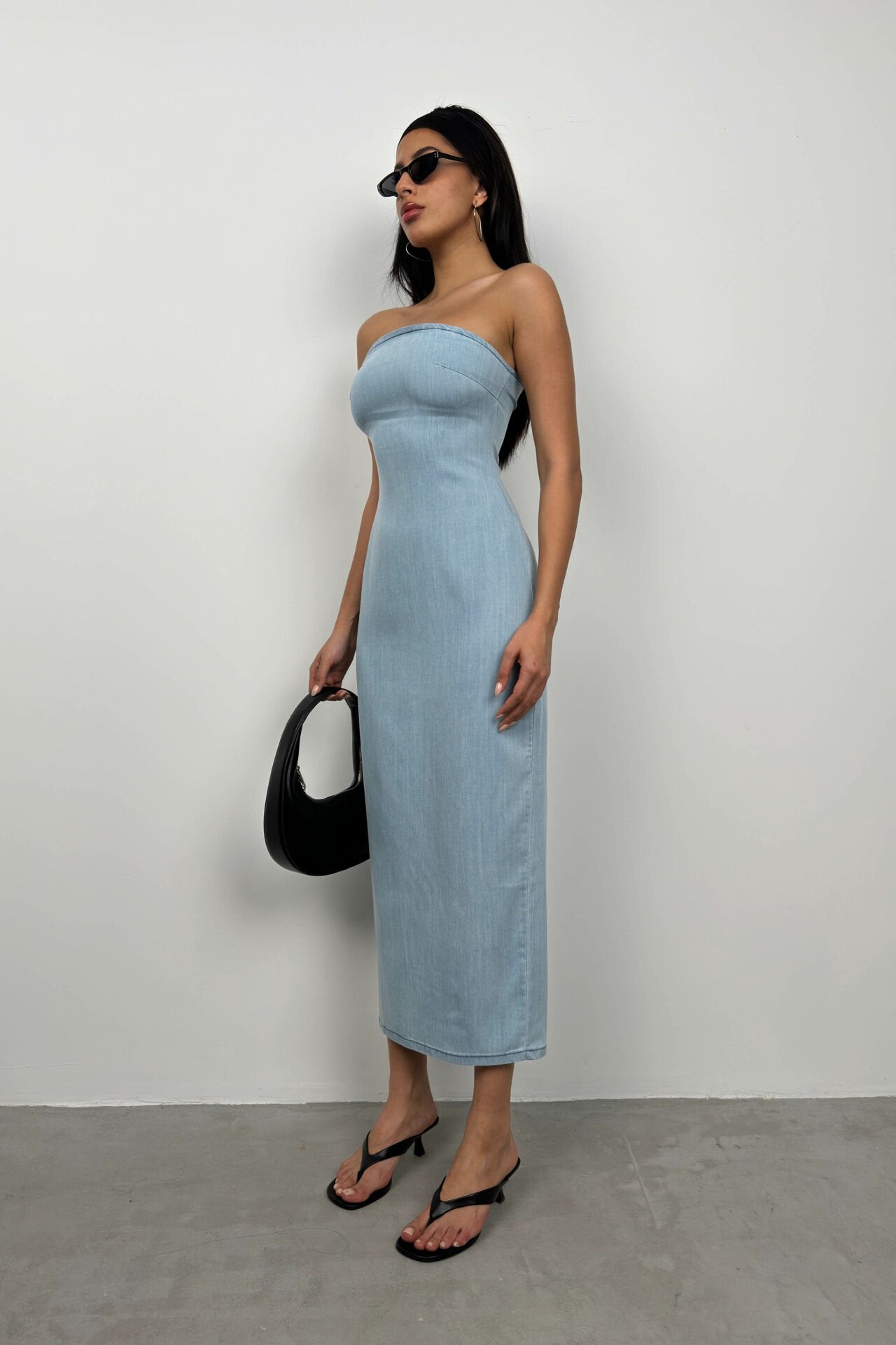 Strapless Light Blue Denim Dress