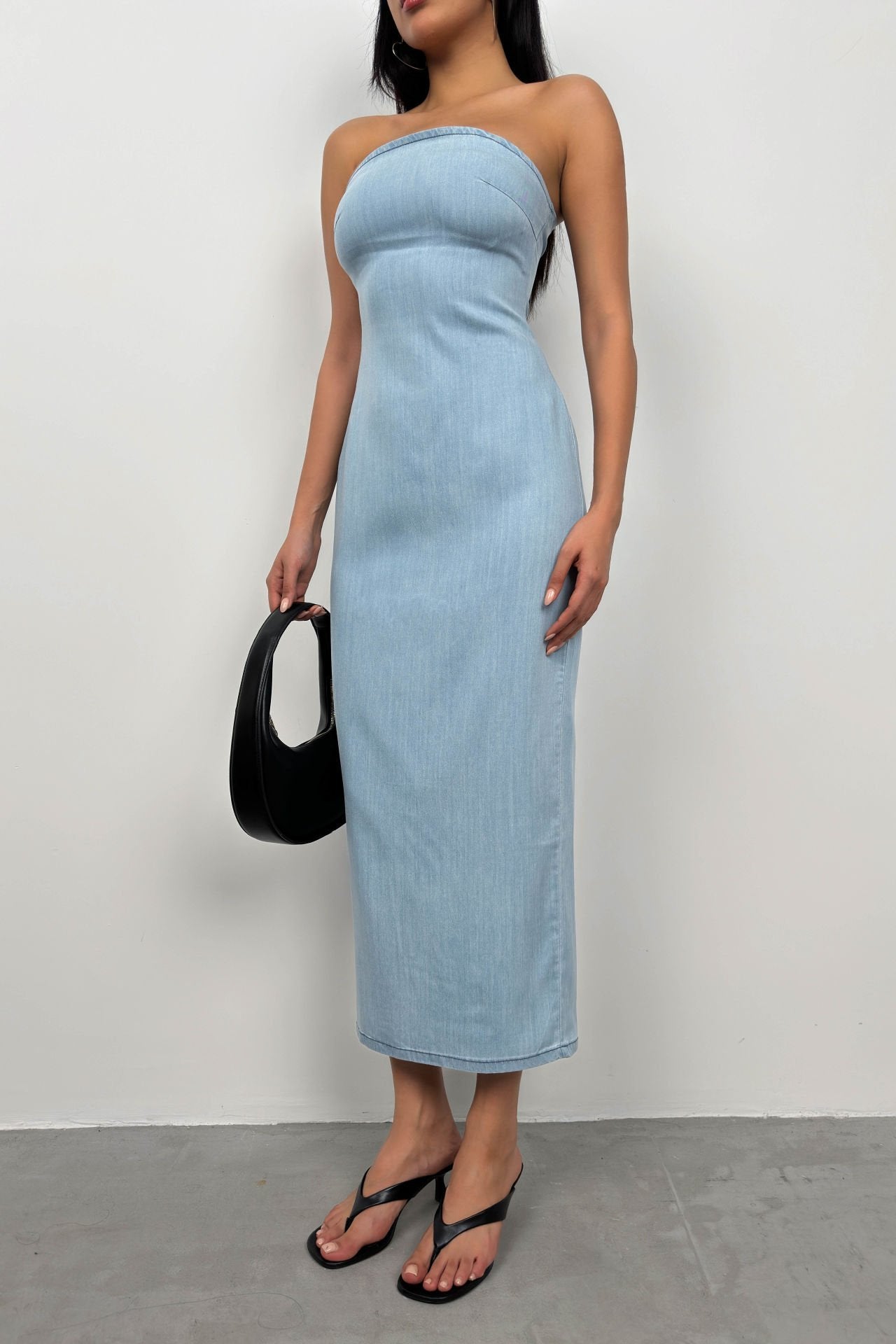 Strapless Light Blue Denim Dress