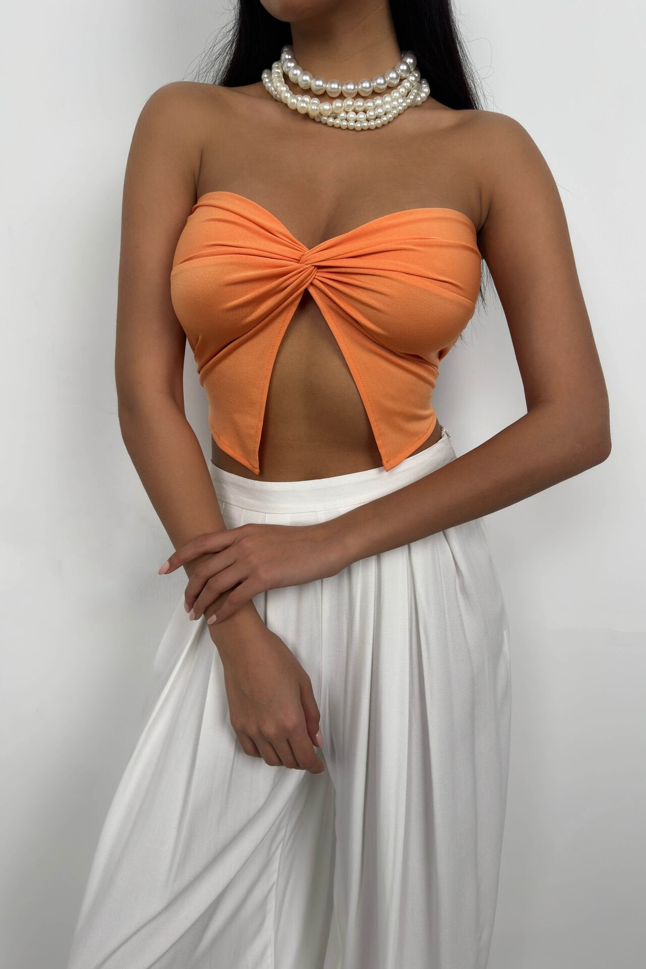 Strapless Knot Detail Salmon Blouse