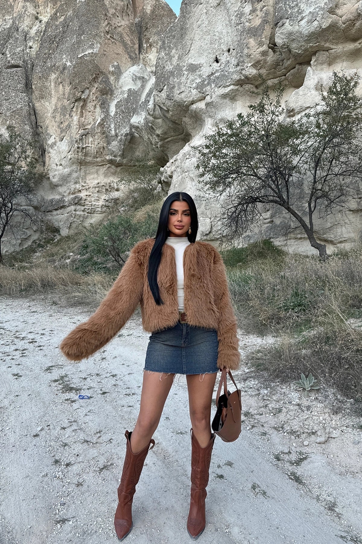 Short Fur Tan Jacket for Women