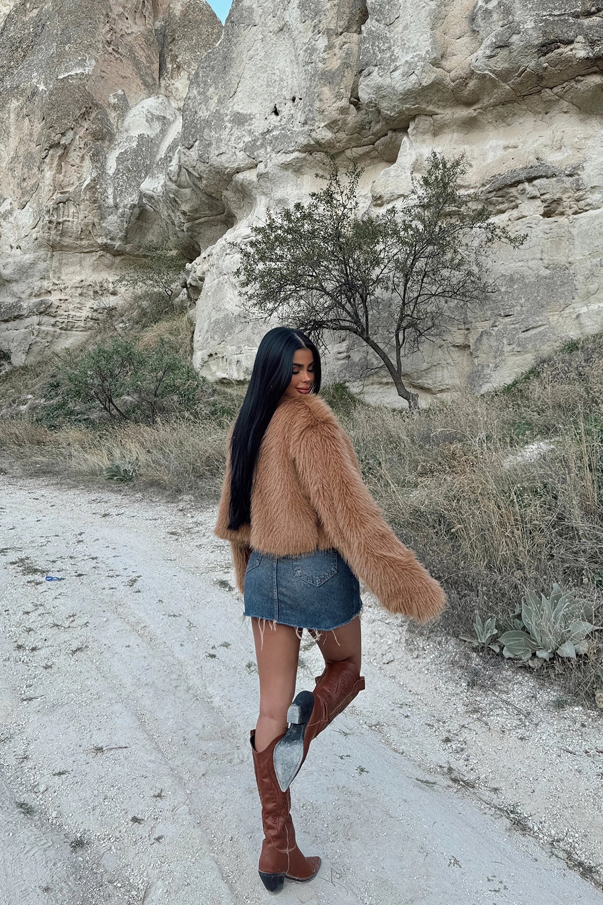 Short Fur Tan Jacket for Women