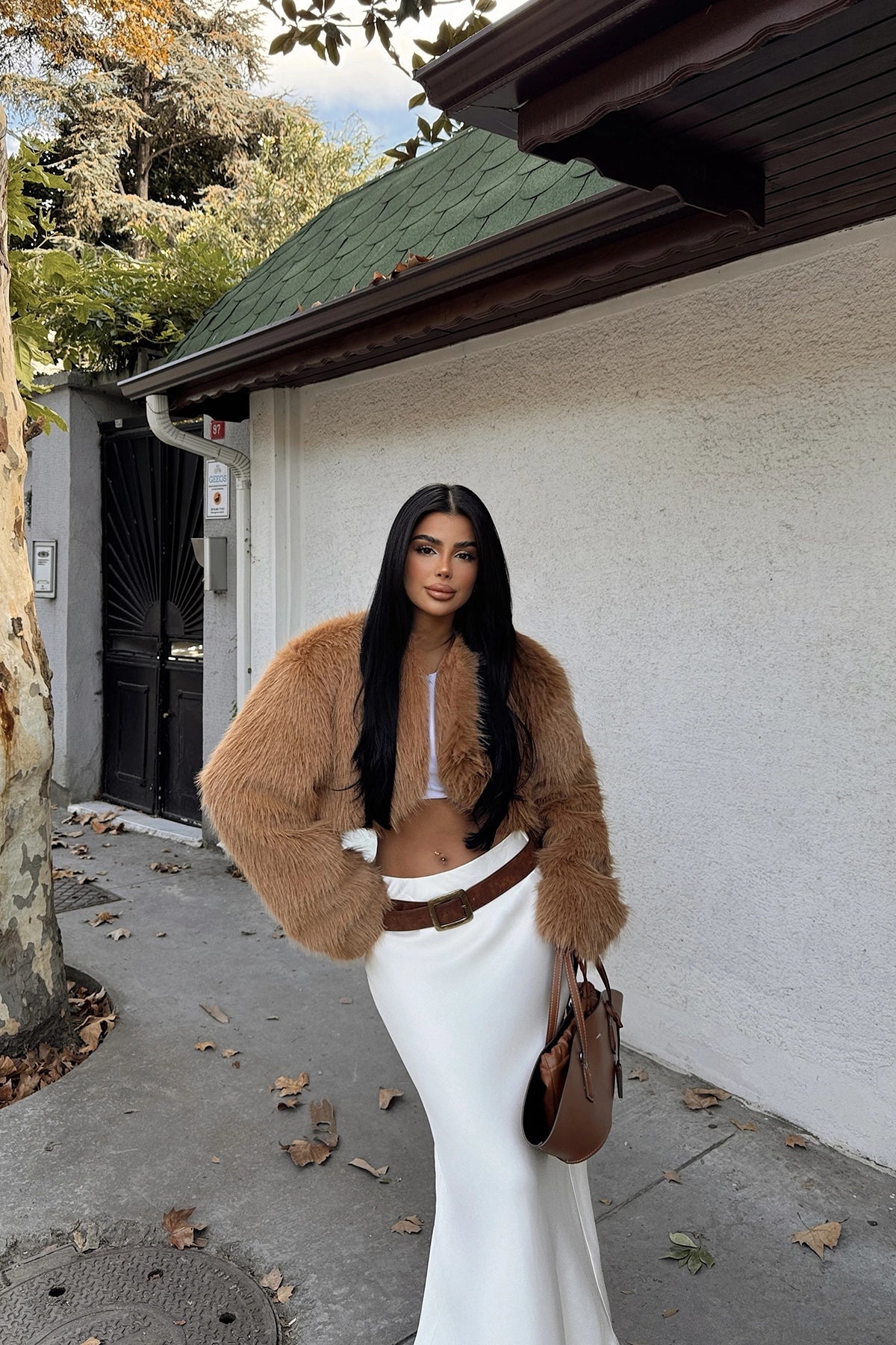 Cropped Fur Tan Jacket for Women