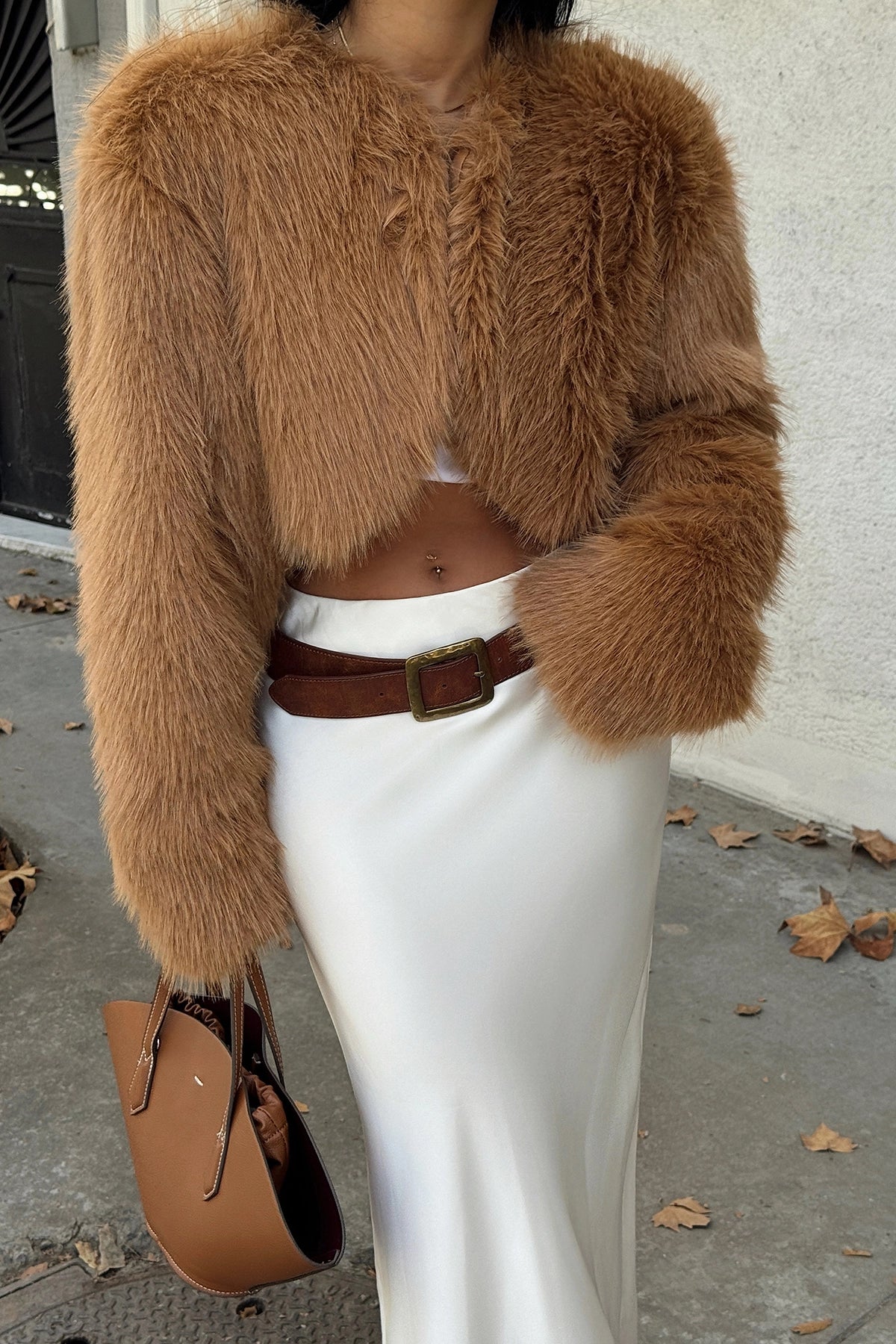 Cropped Fur Tan Jacket for Women