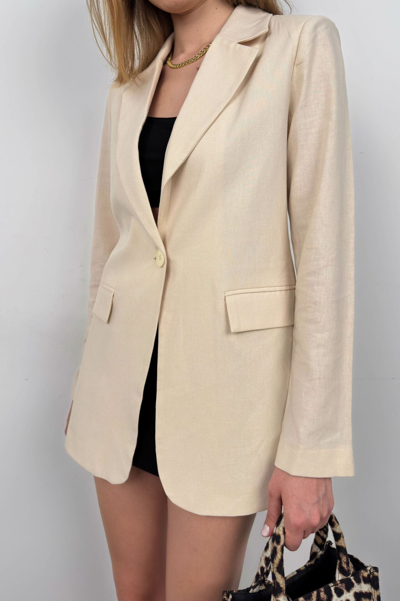 Ein-Knopf-Leinen-Blazer