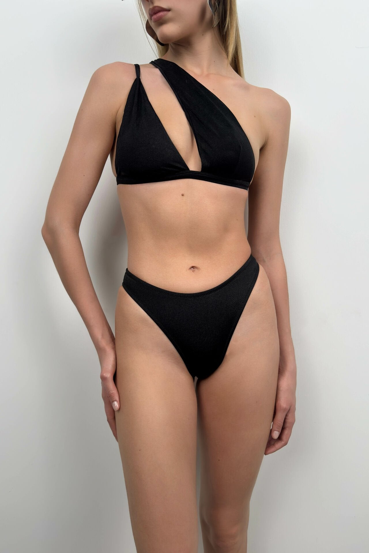 One Shoulder Black Bikini Set