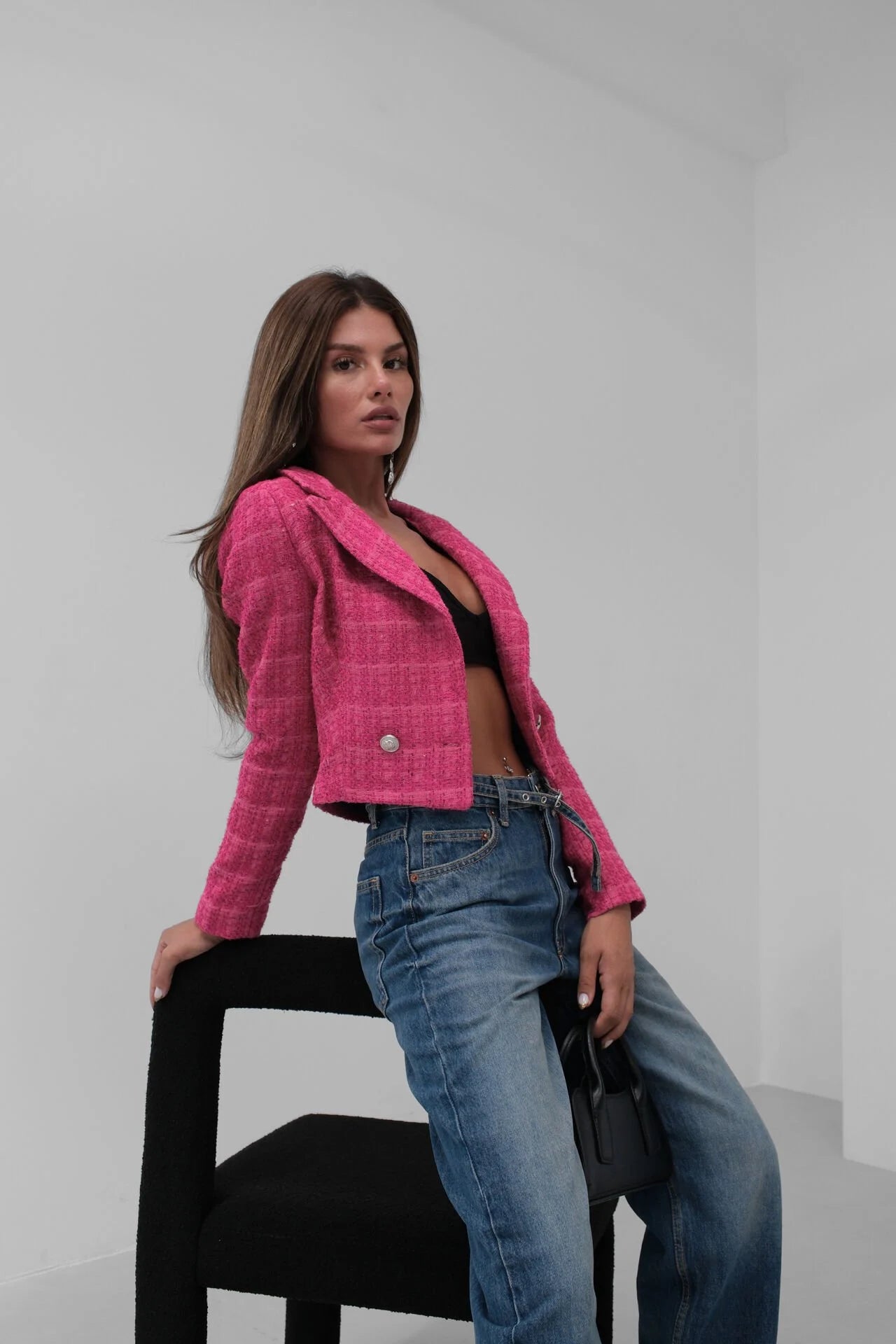 Tweed-Crop-Fuchsia-Blazerjacke