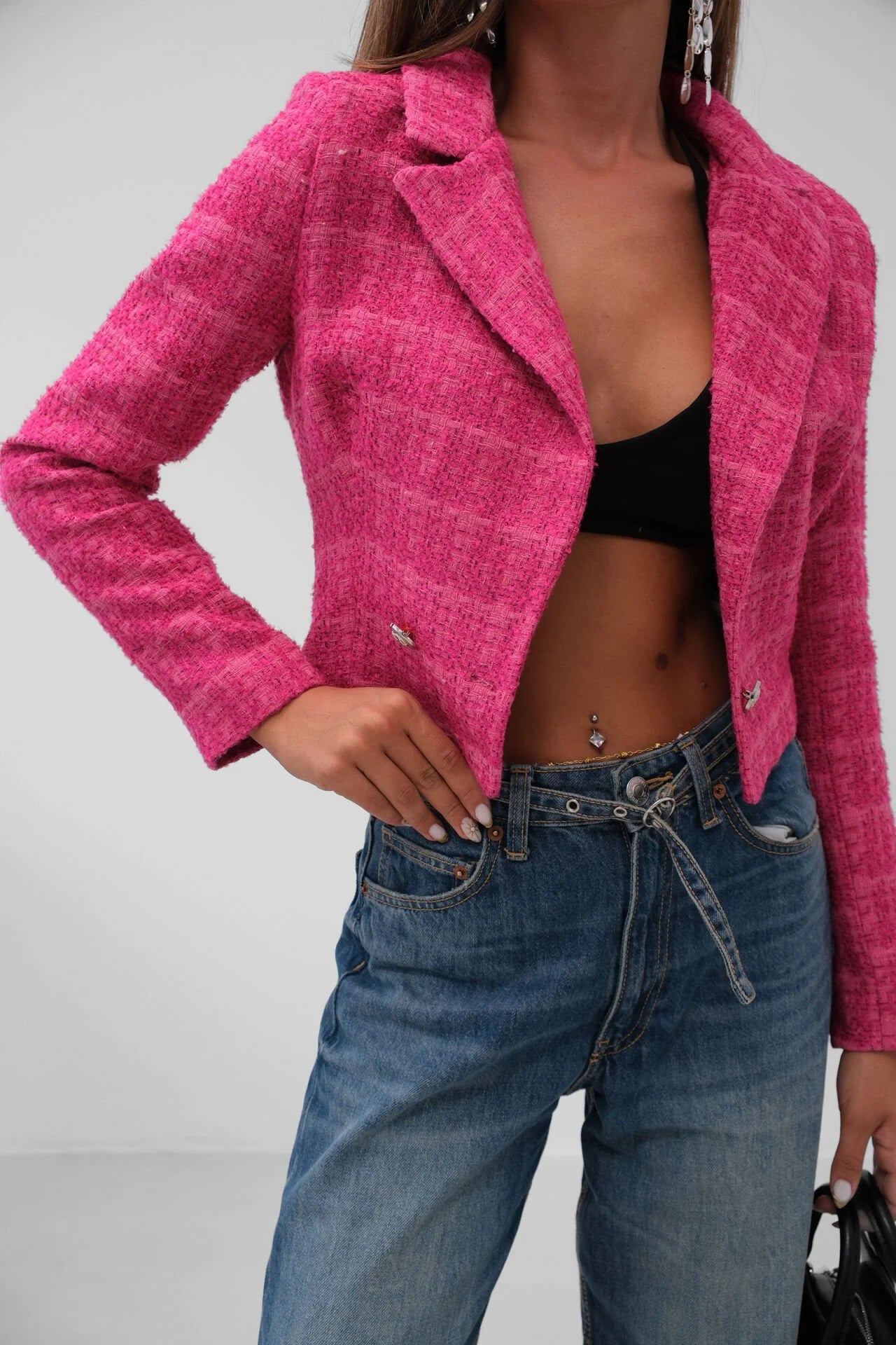 Tweed-Crop-Fuchsia-Blazerjacke