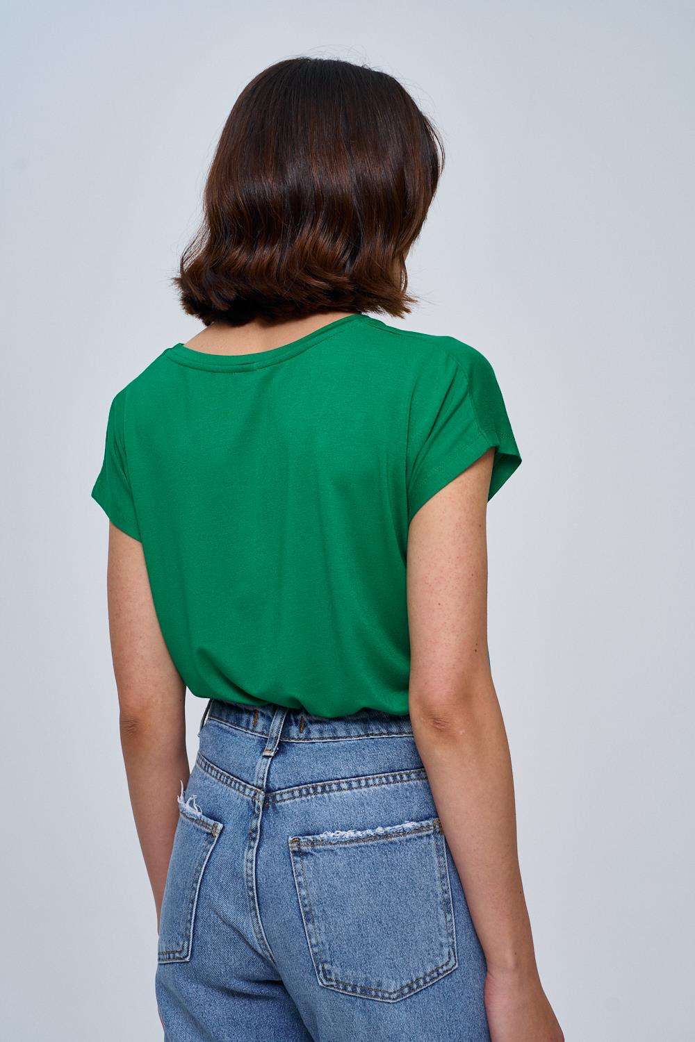 V-Neckline Basic Green T-Shirt for Women