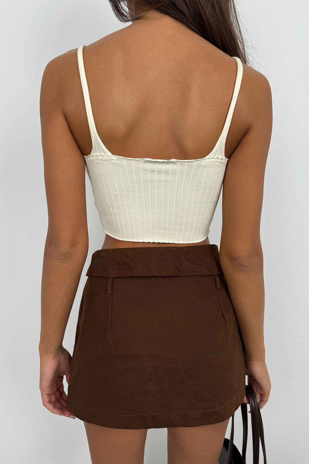 V Neck Ecru Crop Blouse