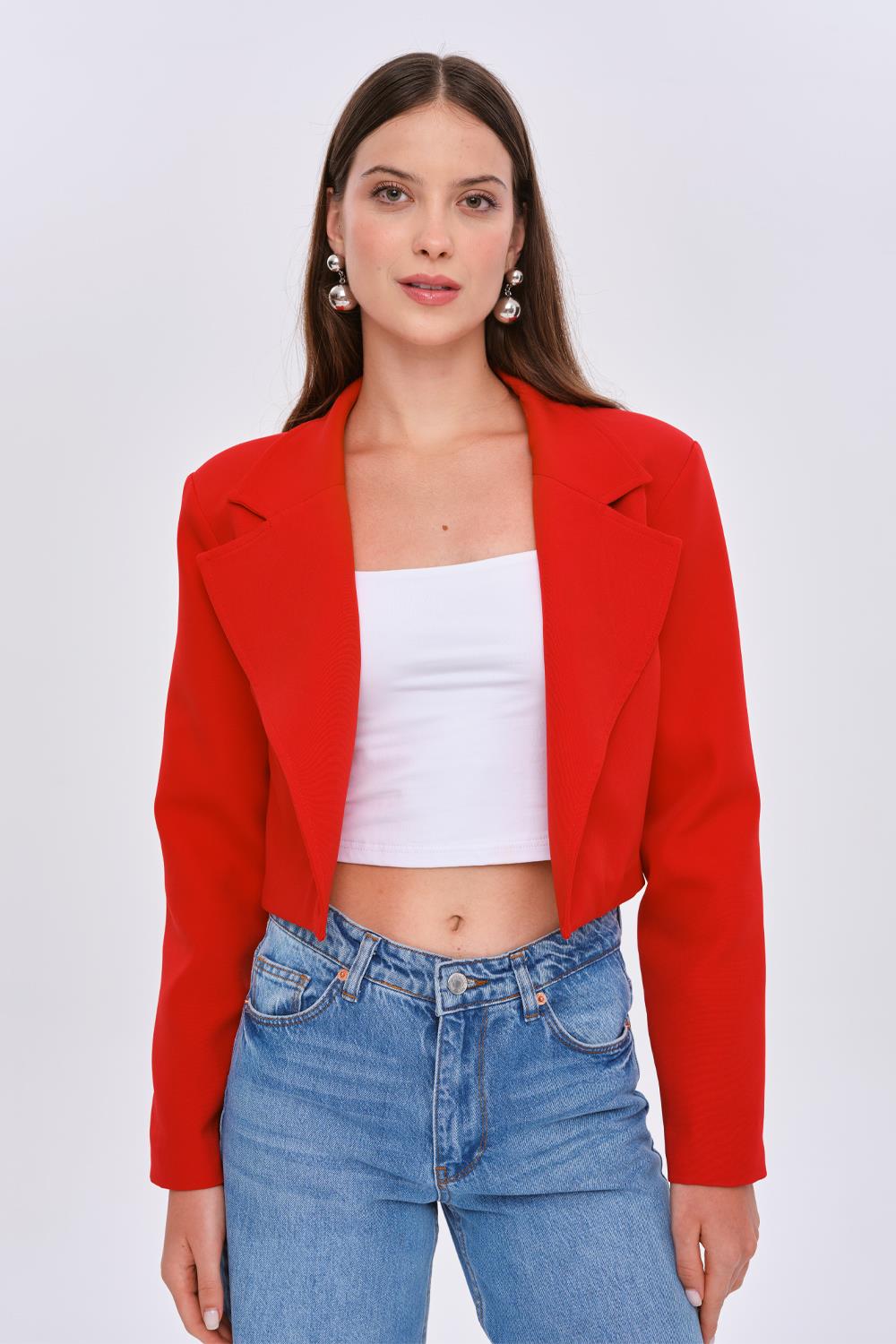 Padded Red Cropped Blazer for Women