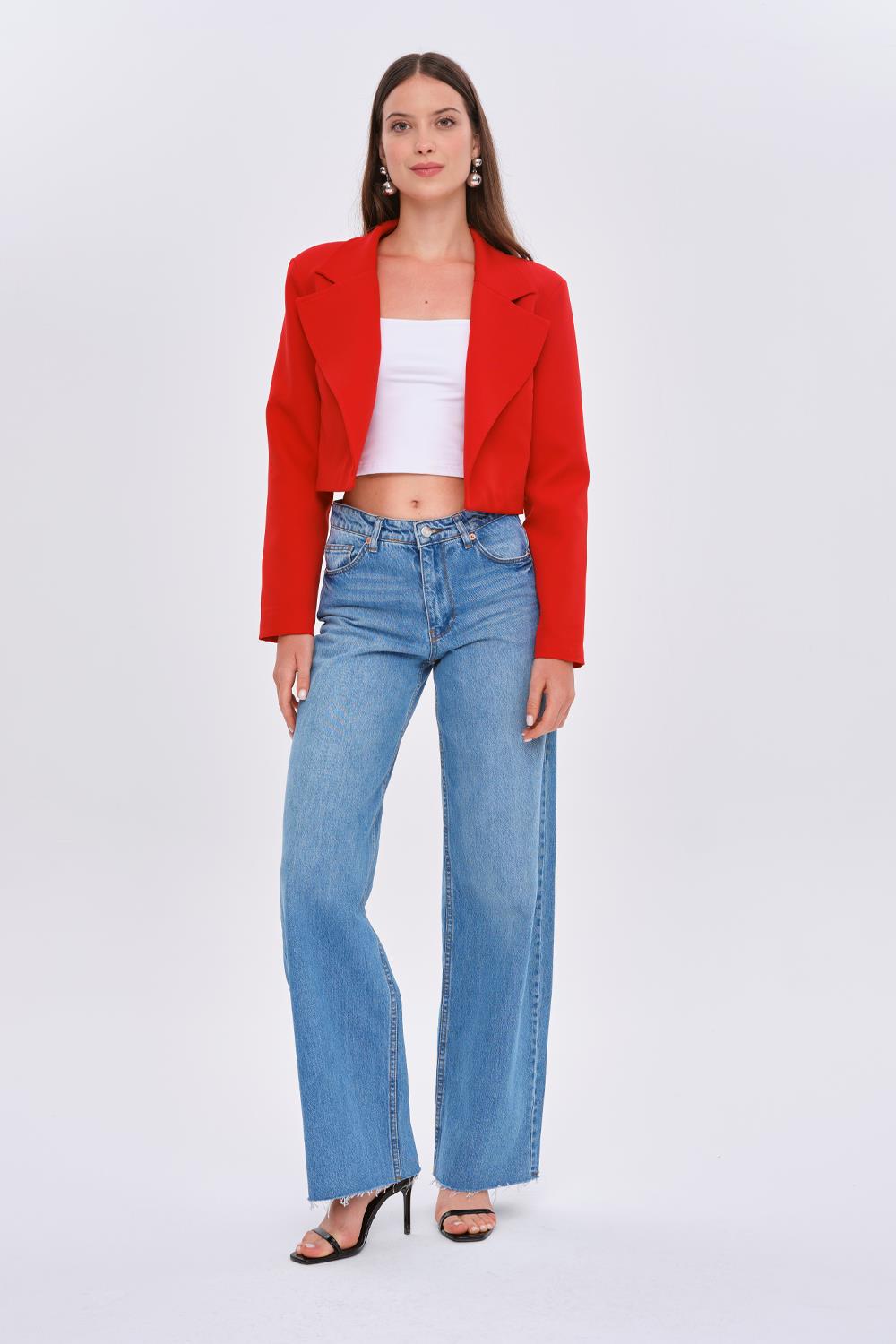 Padded Red Cropped Blazer for Women