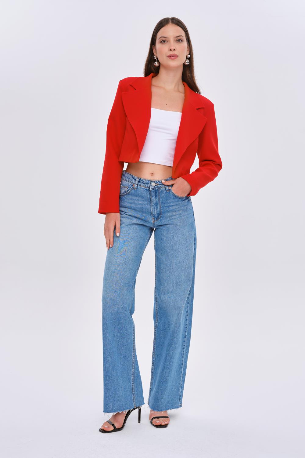 Padded Red Cropped Blazer for Women