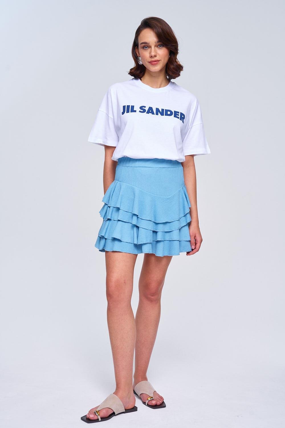 Flounce Detailed Blue Mini Skirt for Women