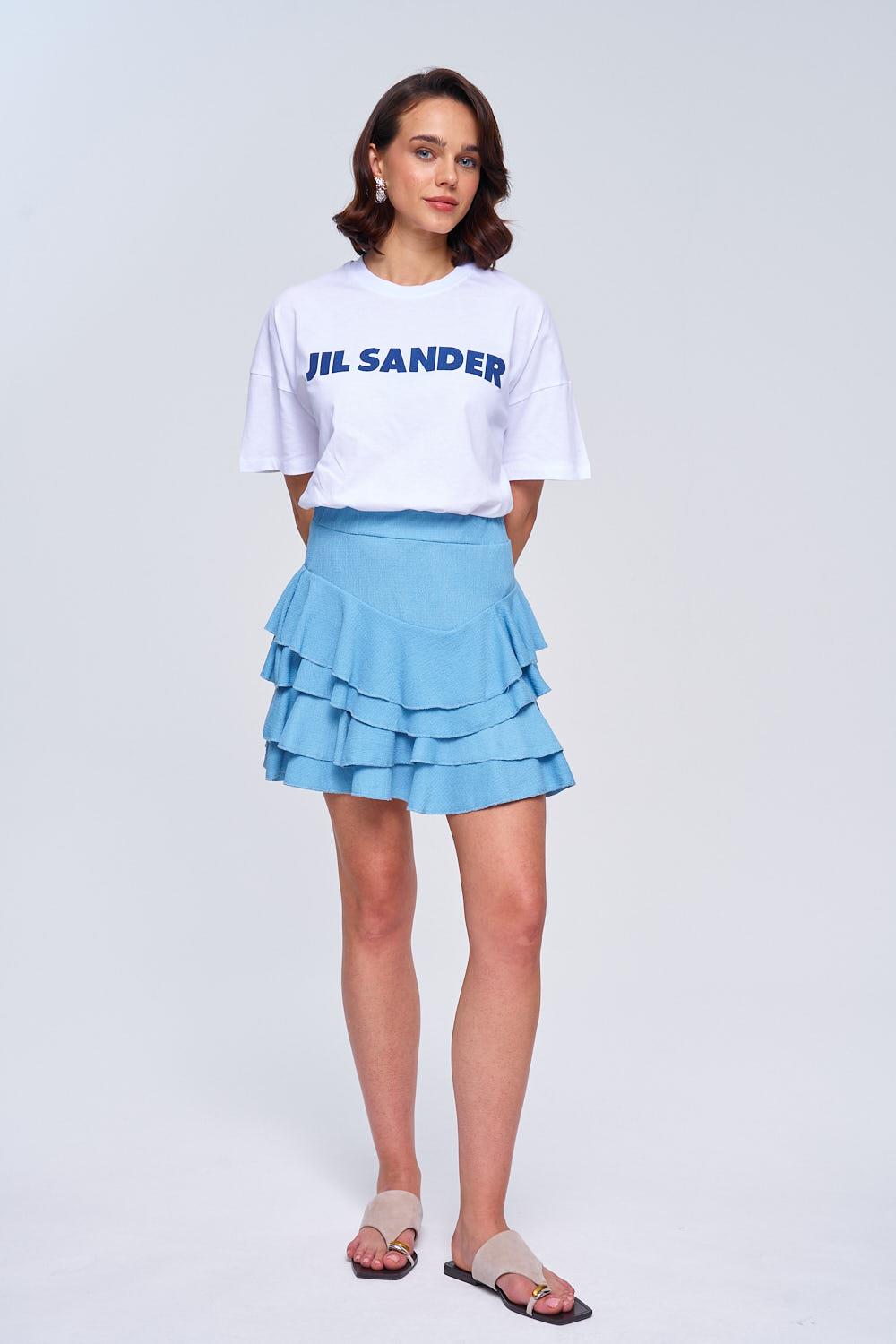 Flounce Detailed Blue Mini Skirt for Women