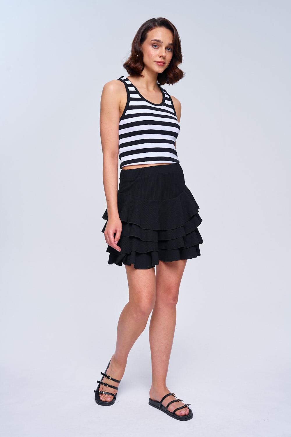 Flounced Black Mini Skirt