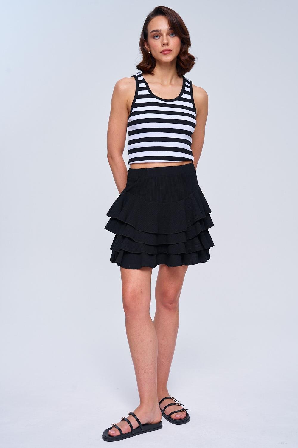 Flounced Black Mini Skirt