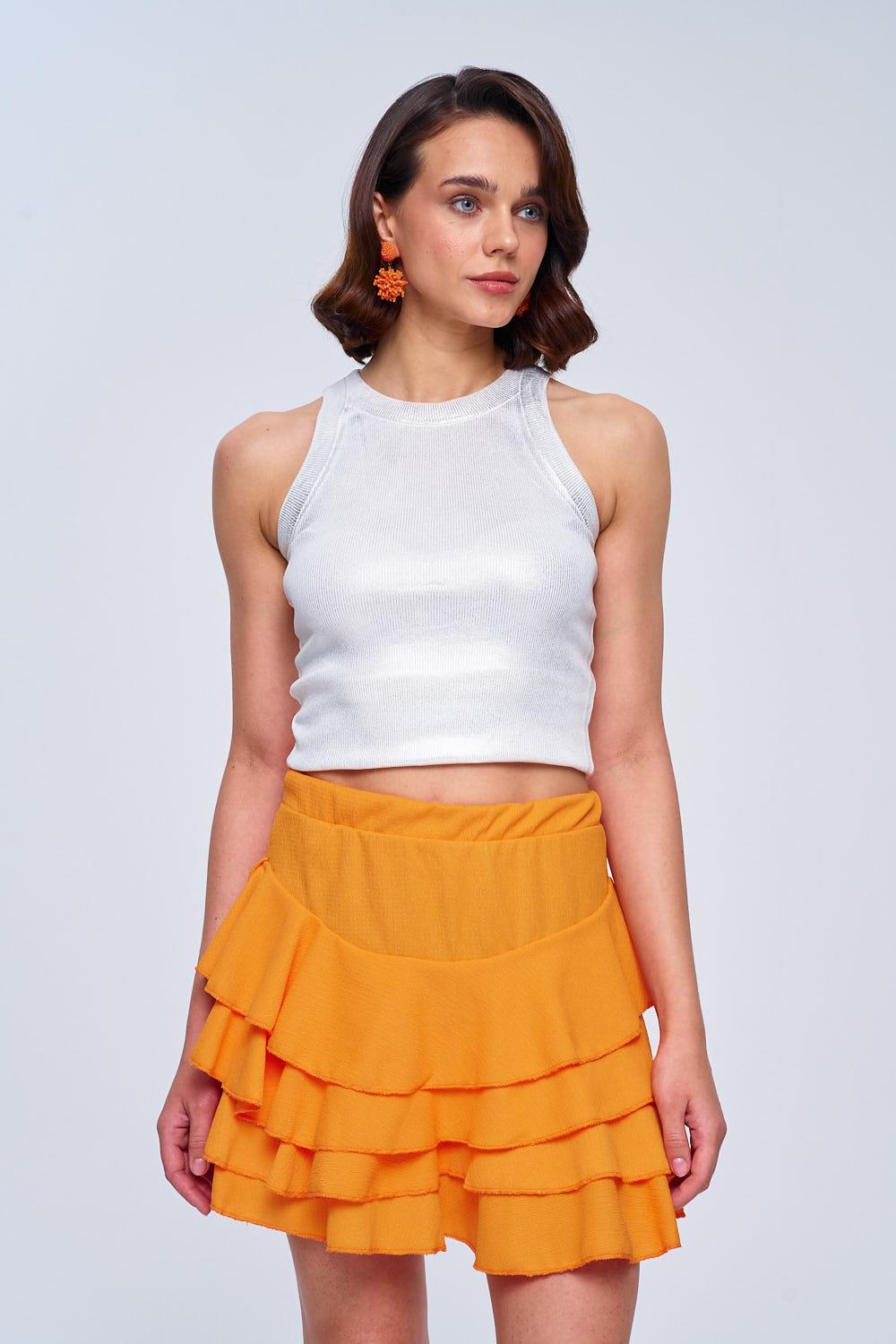 Flounced Orange Mini Skirt