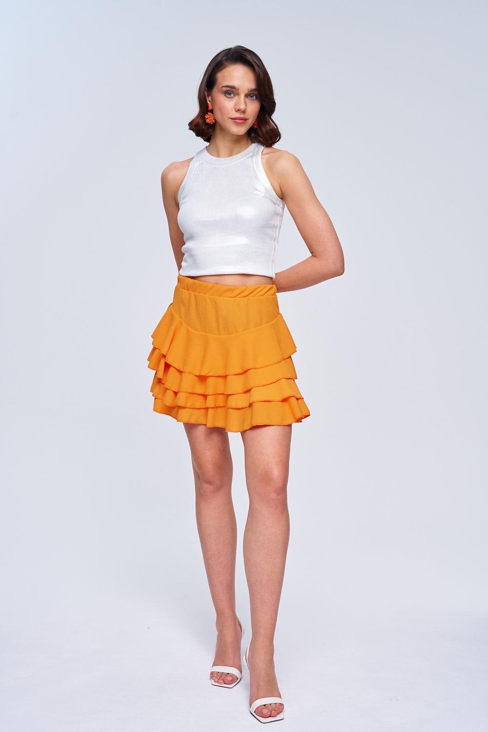 Flounced Orange Mini Skirt