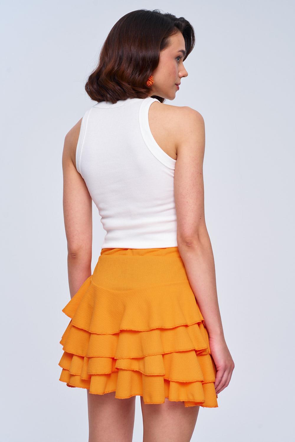 Flounced Orange Mini Skirt