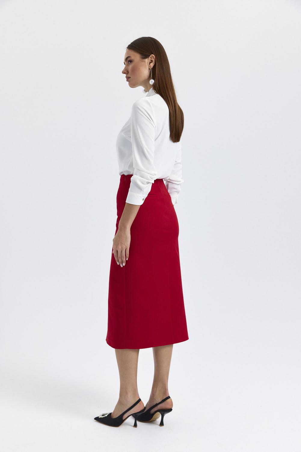 Slit Detailed Red Midi Skirt