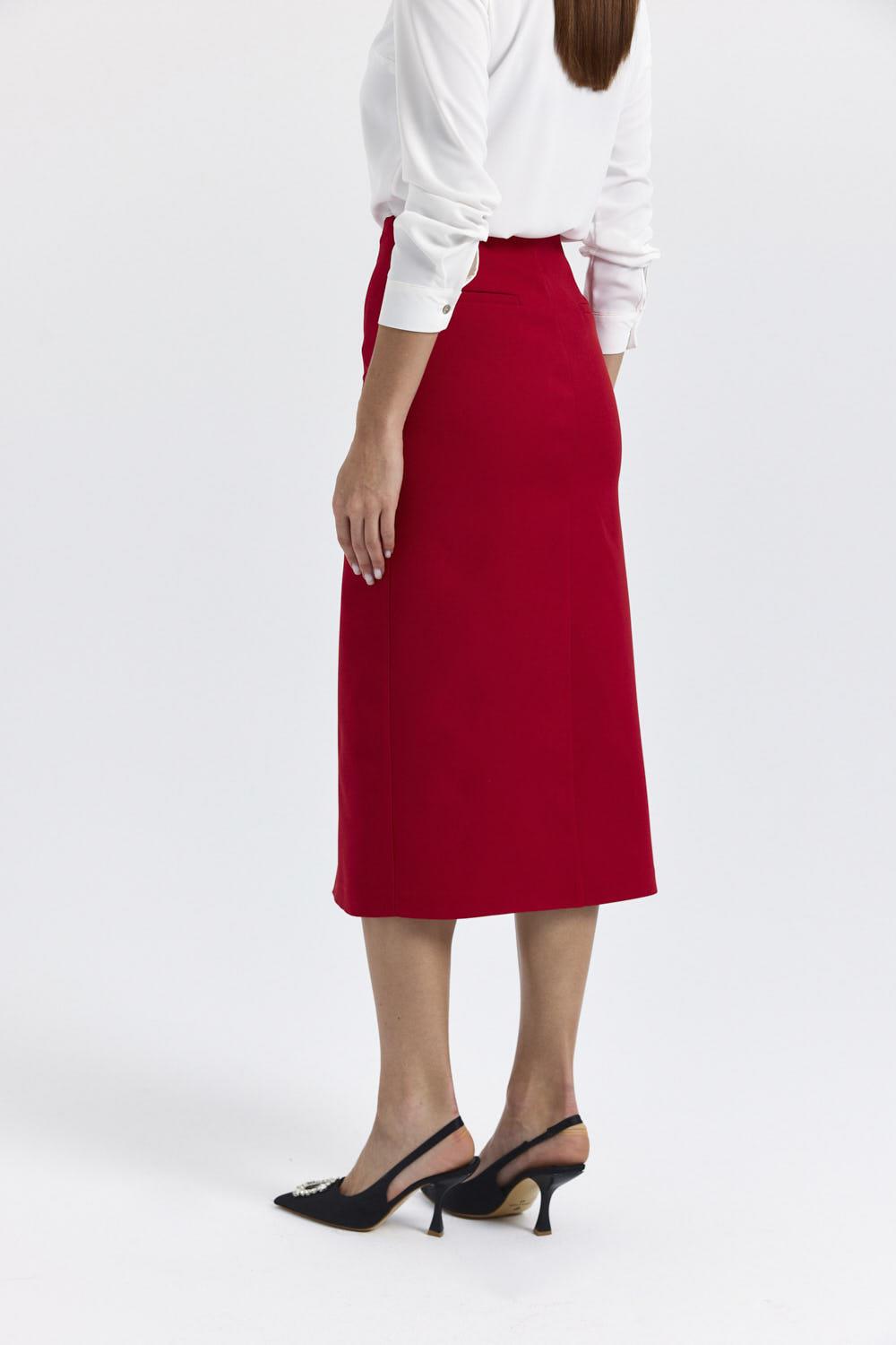 Slit Detailed Red Midi Skirt