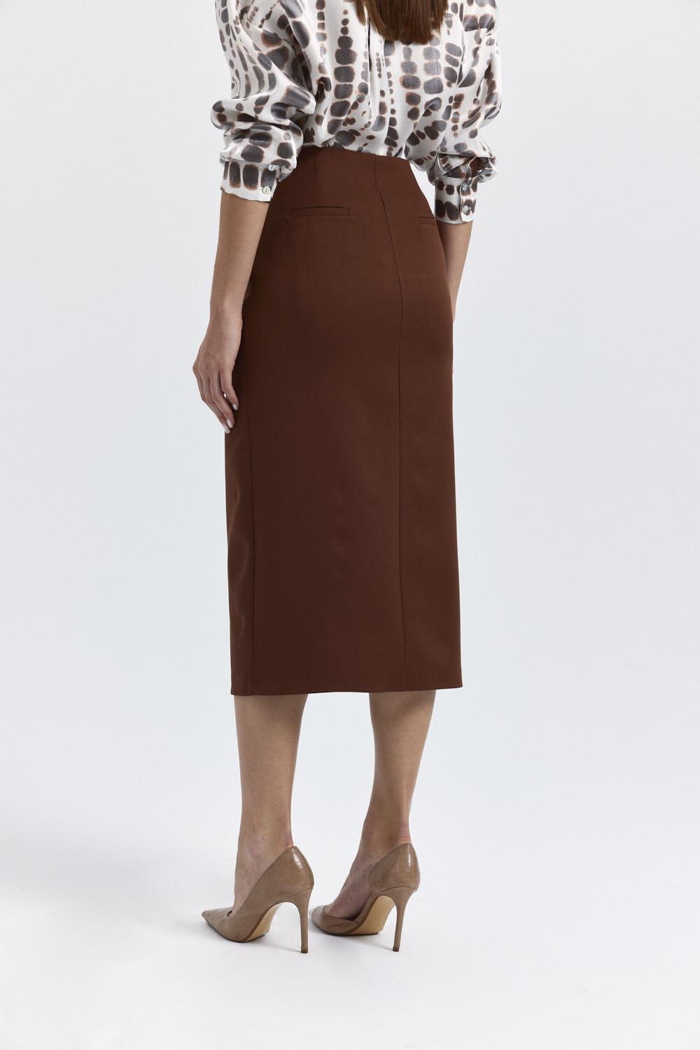 Slit Detailed Brown Midi Skirt