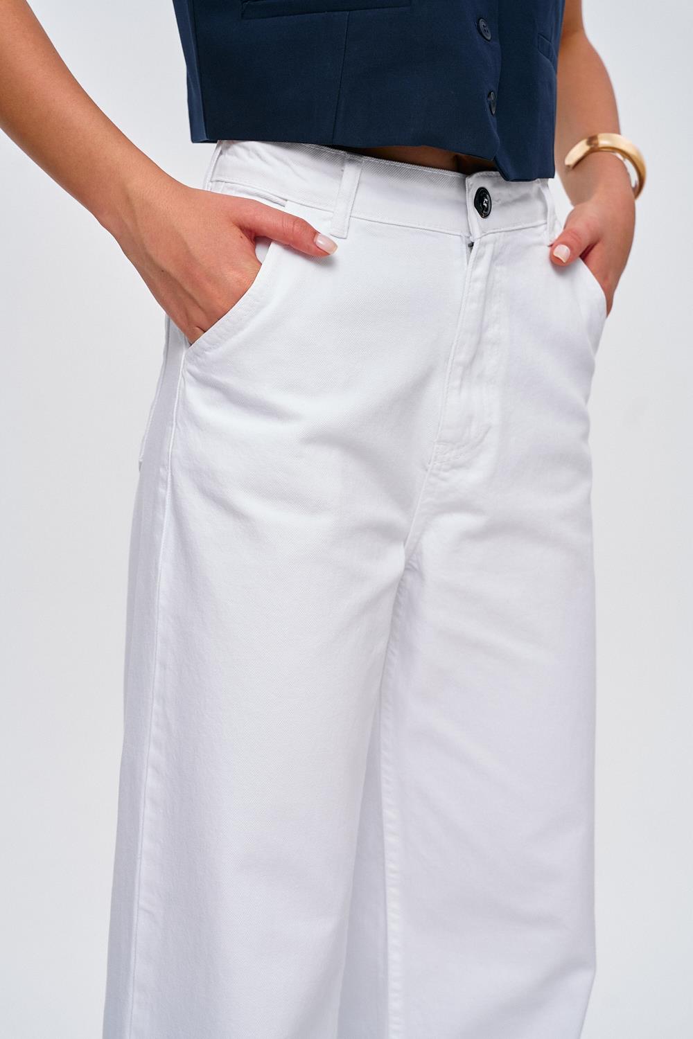 High Waist Wide Leg White Jeans for Women