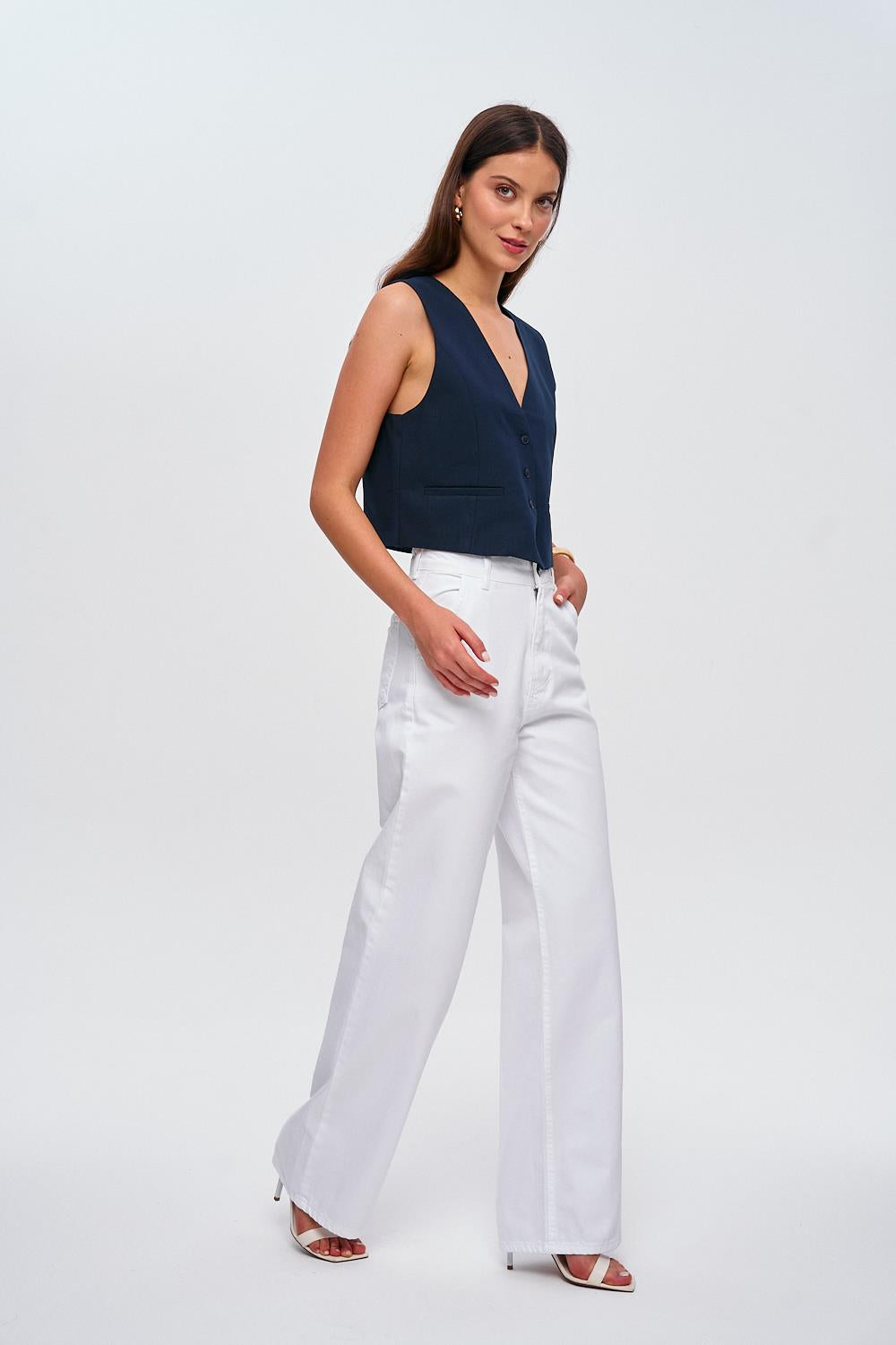 High Waist Wide Leg White Jeans for Women